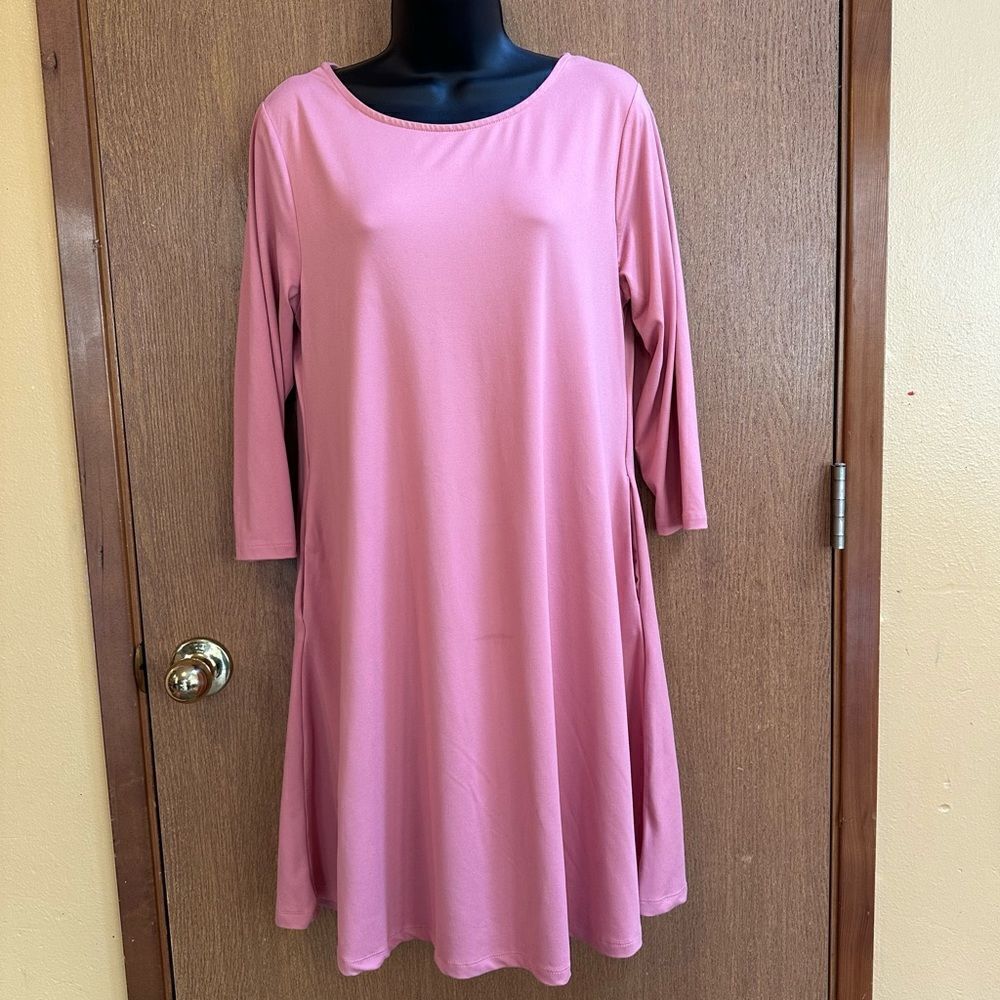 Yelete Flowy Dress Crew Neck Half Sleeve Pink | Women Size Large